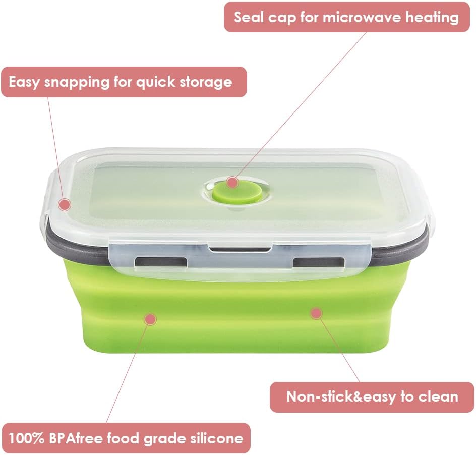 Faltbare Frischhalteboxen 4 PCS Faltbare Frischhaltedosen, Platzsparende Lunchbox für Camping Büro S