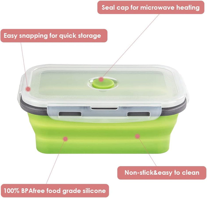 Faltbare Frischhalteboxen 4 PCS Faltbare Frischhaltedosen, Platzsparende Lunchbox für Camping Büro S