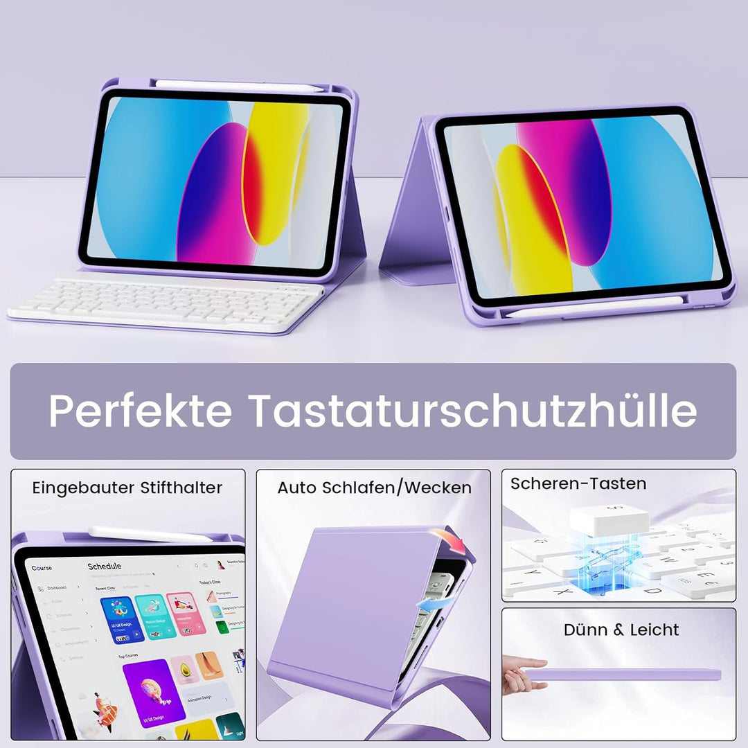 Hülle mit Tastatur für iPad 11/10 Generation mit Stifthalter, Magnetisch Abnehmbare Kabellose Blueto