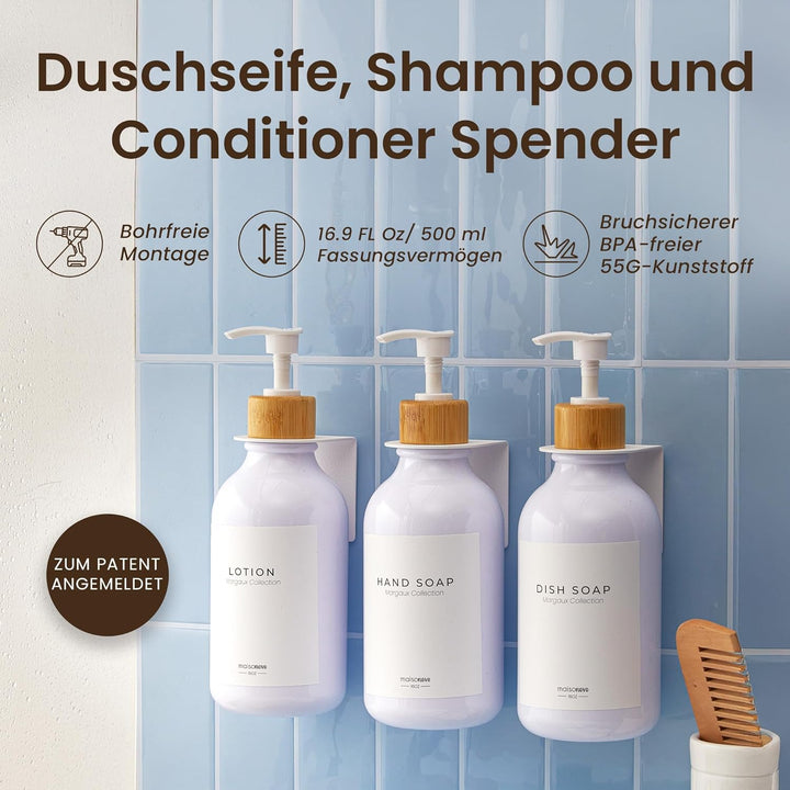 MaisoNovo Shampoo Flaschen zum befüllen – Duschseifen Seifenspender Wandbefestigung – 500 ml Set mit