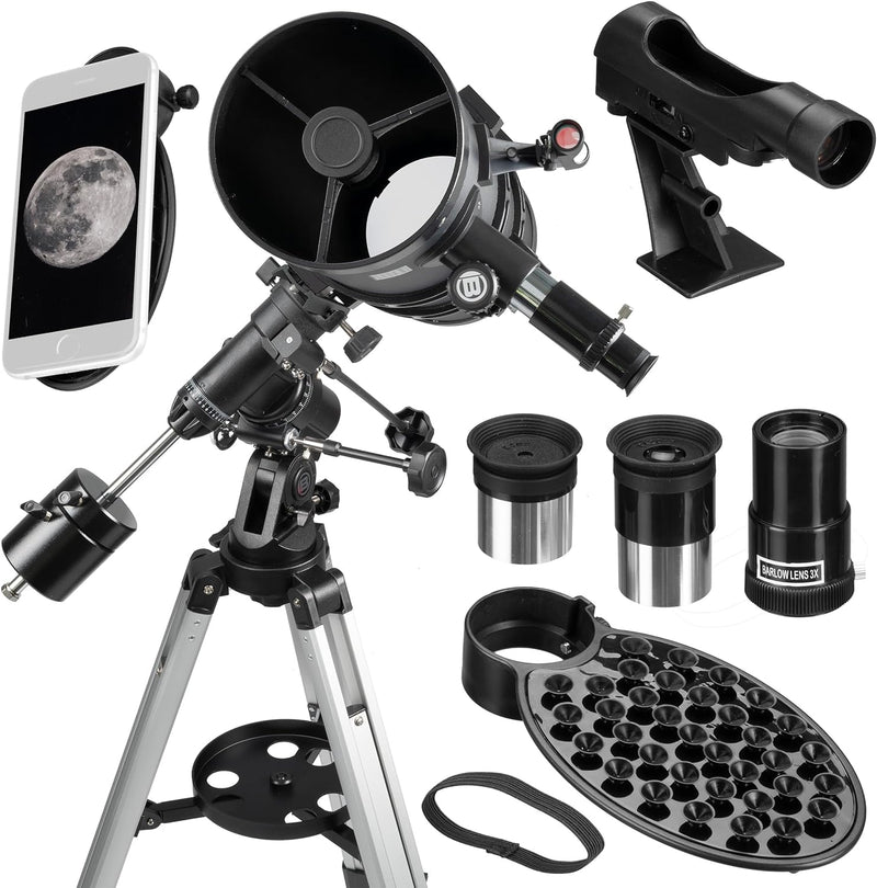Bresser Spiegelteleskop Pollux 150/1400mm katadioptisches Spiegel-System mit Smartphone Kamera Adapt