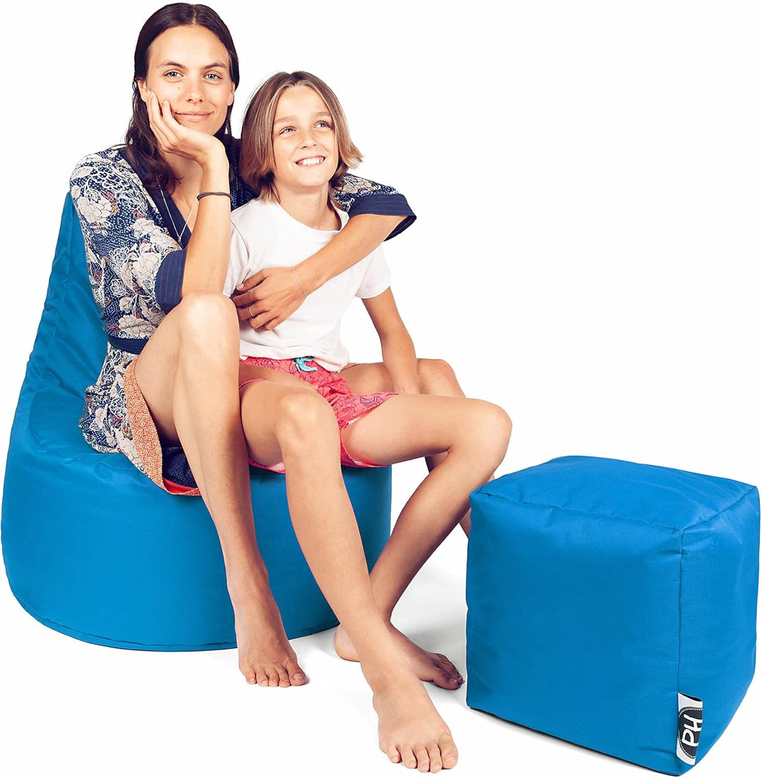 PATCH HOME Gamer Kissen Lounge Kissen Sitzsack Sessel Sitzkissen Bean Bag + Würfel/Hocker mit Reissv