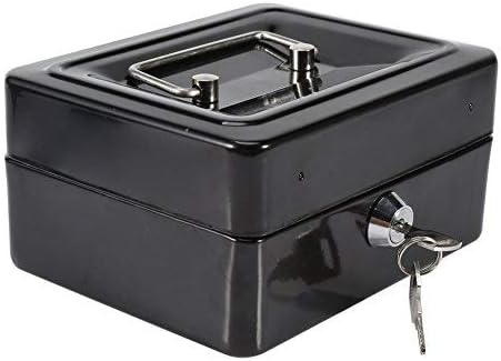 Zerodis Kleine Geldkassette mit Schlüsselschloss Portable Doppelschicht Metallmünze Geld Storage Sec