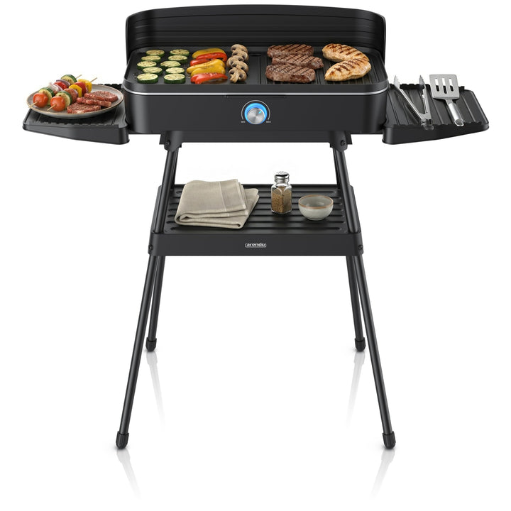 Arendo - Tischgrill Edelstahl, Elektrogrill mit Thermostat, Barbecue Standgrill 2200W, Electric Gril