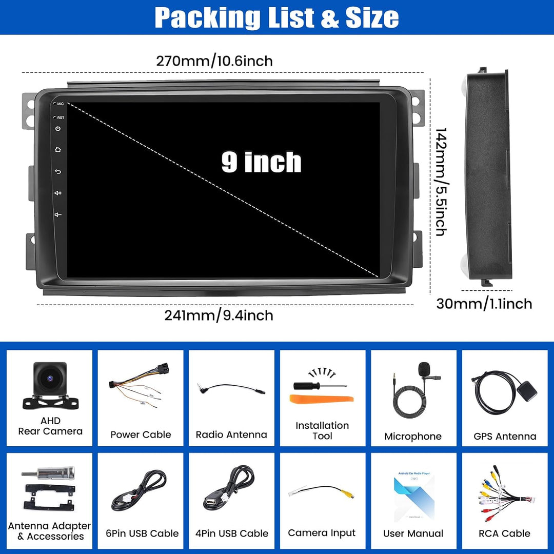 Android 15, 4G+64G CAMECHO Autoradio für Mercedes-Benz Smart Fortwo 2005-2010 Carplay Android Auto,