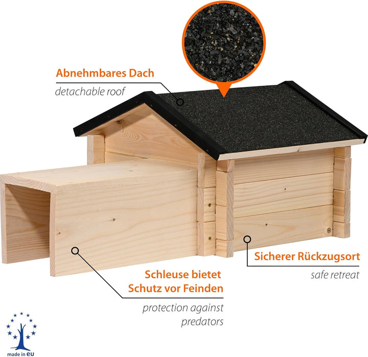 dobar® Igelhaus mit Stecksystem - Igelfutterhaus mit Bitumendach - Igelhütte mit langem Eingang Raub