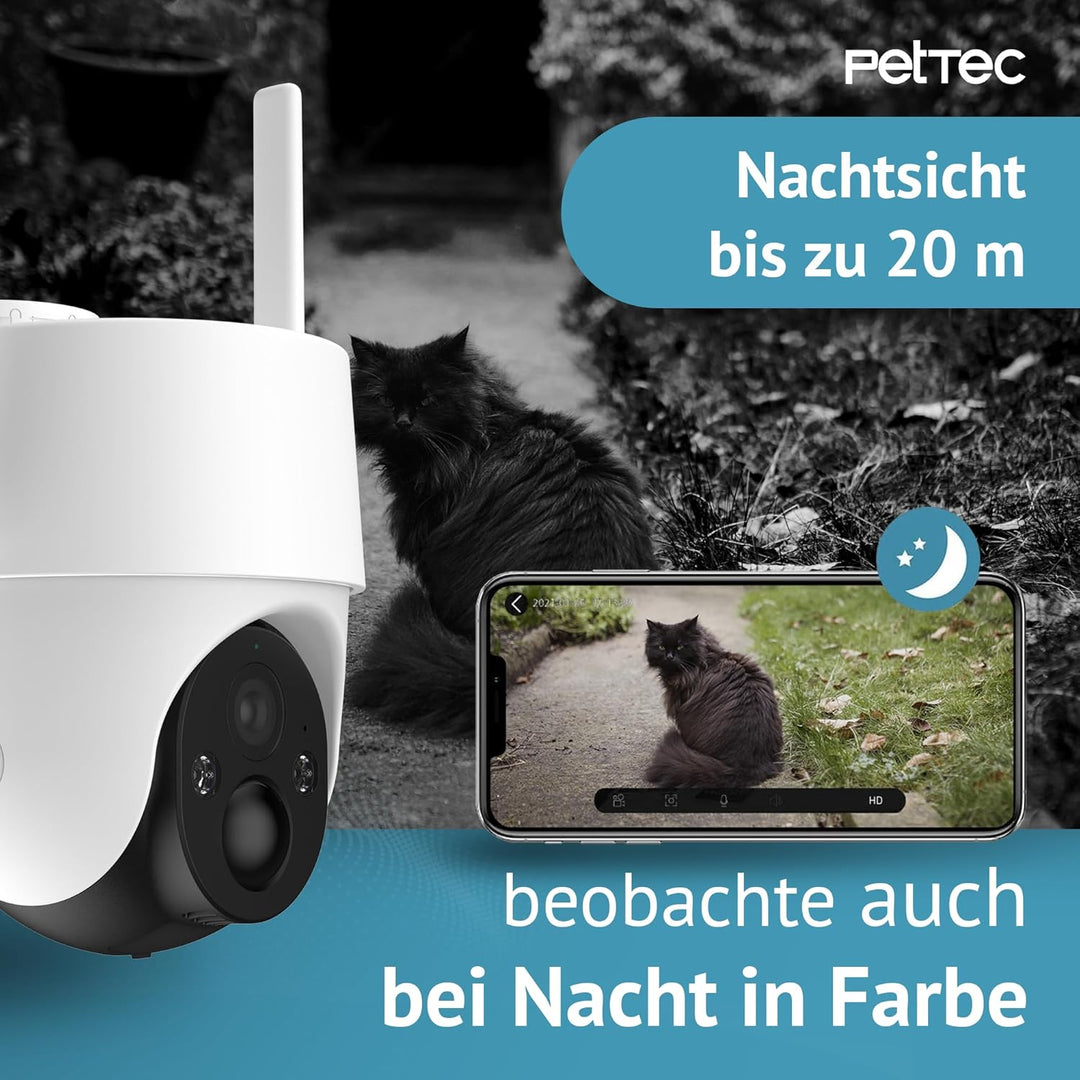 PetTec - Pet Cam Free'n 360 Überwachungskamera Wi-Fi/WLAN 2.4GHz mit Akku & Pan&Tilt Funktion [OHNE