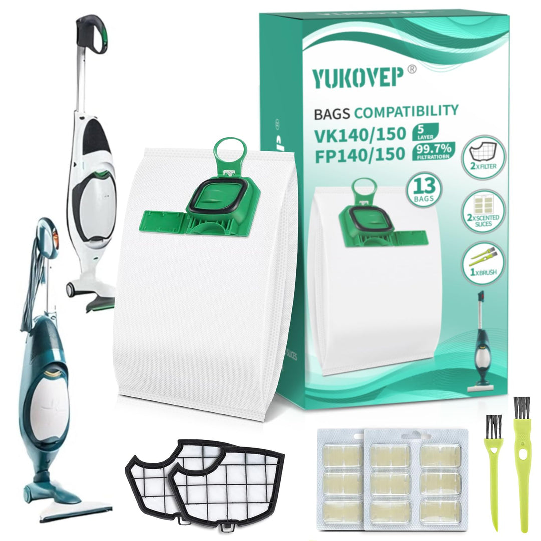 13 Staubsaugerbeutel für Vorwerk Kobold VK140 VK150 mit 2 Filter, 2 sauberen Bürsten, Zubehör-Set fü