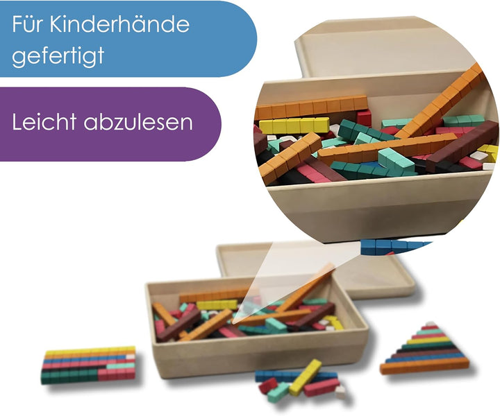 WISSNER® Rechenstäbe 126 Stück, Bunte Rechenstäbe für das spielerische Zahlenverständnis, Re-Wood® R
