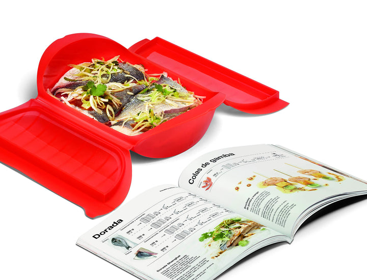 Lékué Dampfbox-Set 3,4 Personen + spanisches Rezeptbuch, 3,4 Personen