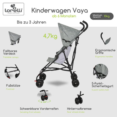 Lorelli Ultra Leichter Buggy Kinderwagen Vaya - nur 4,7kg - Kompakter Sportsitz bis 15kg, Sitzbuggy