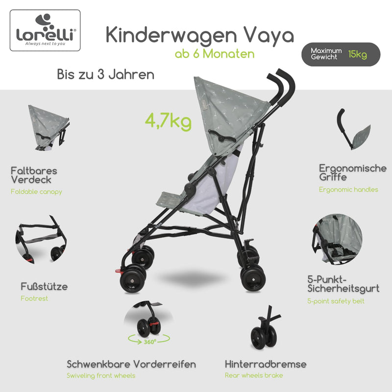 Lorelli Ultra Leichter Buggy Kinderwagen Vaya - nur 4,7kg - Kompakter Sportsitz bis 15kg, Sitzbuggy