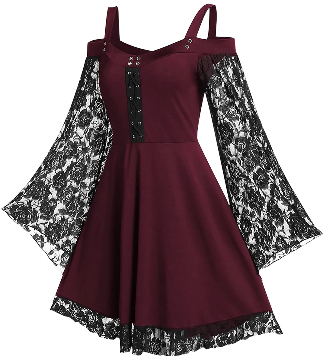 Gothic Kleid Damen Vintage A Line Swing Cocktail Gothic Halloween Cosplay Kostüm Minikleid Hexenklei