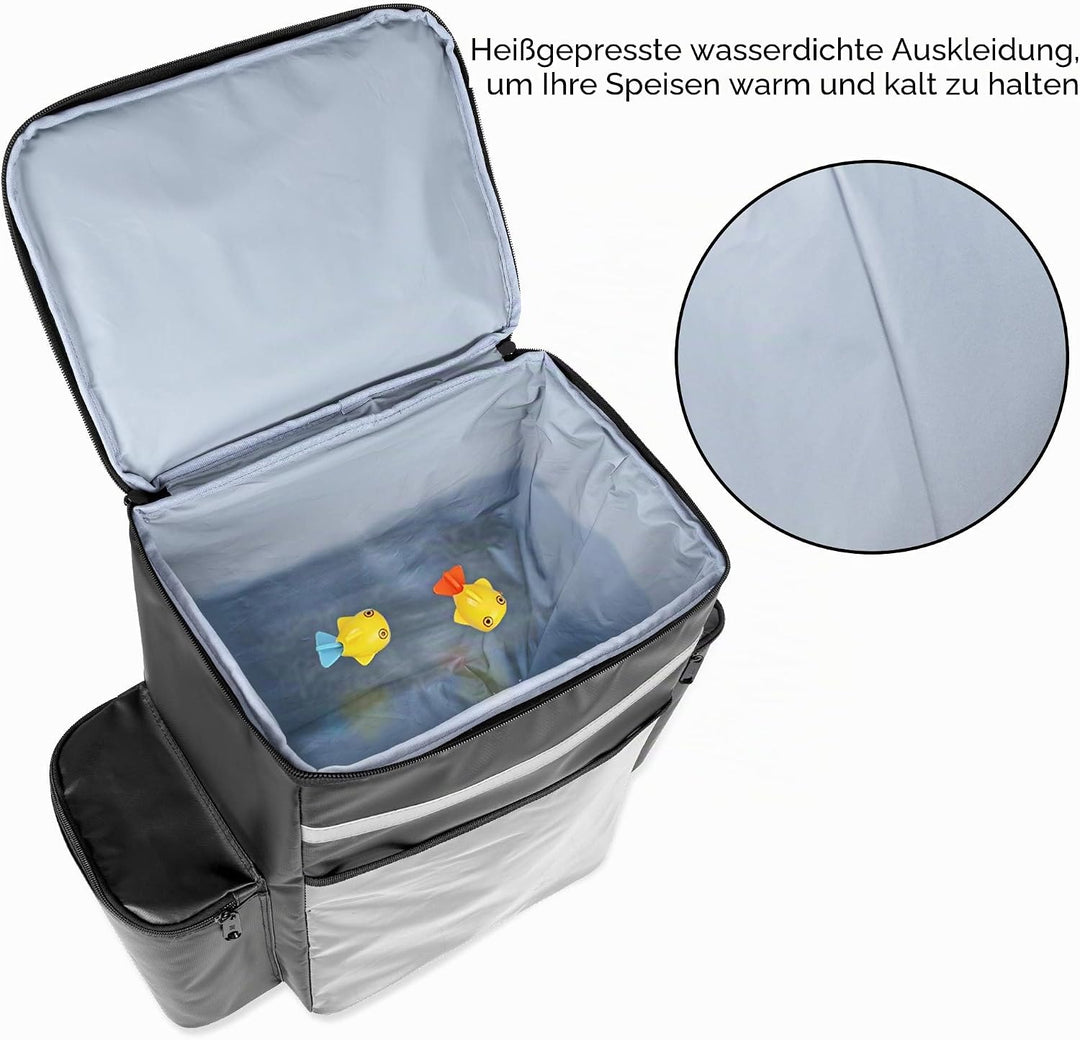 Trunab Kühltasche Lieferrucksack Isoliert Schwarz, Wasserdichter Insulated Bag Thermorucksack Transp