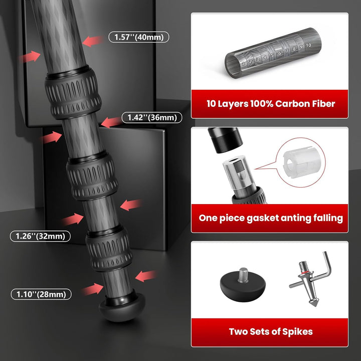 Kamera-Stativ,Stativ-Carbon Fiber 10x Kohlefaser-Stativ-Gross-Stativ-Kamera-mit-75mm-Kugelschale-Ada