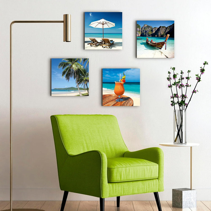 ARTLAND Leinwandbilder auf Holz Wandbild Bild Set 4 teilig je 40x40 cm Quadratisch Landschaft Thaila