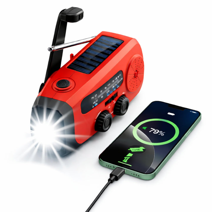 Kurbelradio Notfallradio Solarradio AM/FM, Powerbank 2000mAh, LED Taschenlampe, SOS-Alarm, USB-C, Ha