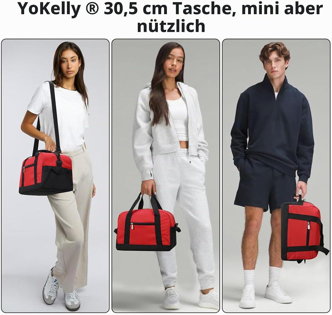 Sporttasche klein, Reisetasche 12L Mini Handgepäck Tasche für Weekender, Fitnesstasche 30x20x25cm-Ro