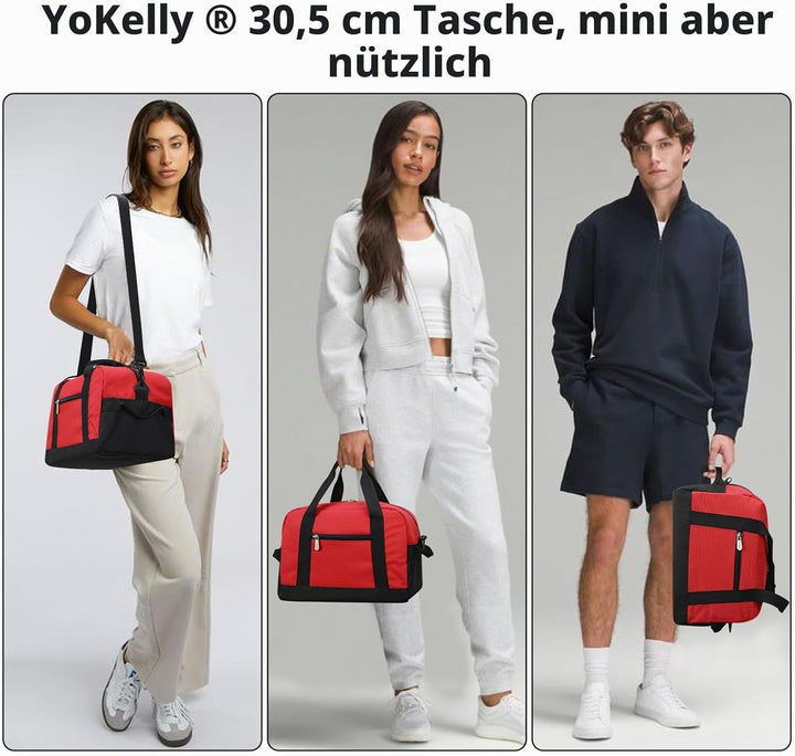Sporttasche klein, Reisetasche 12L Mini Handgepäck Tasche für Weekender, Fitnesstasche 30x20x25cm-Ro