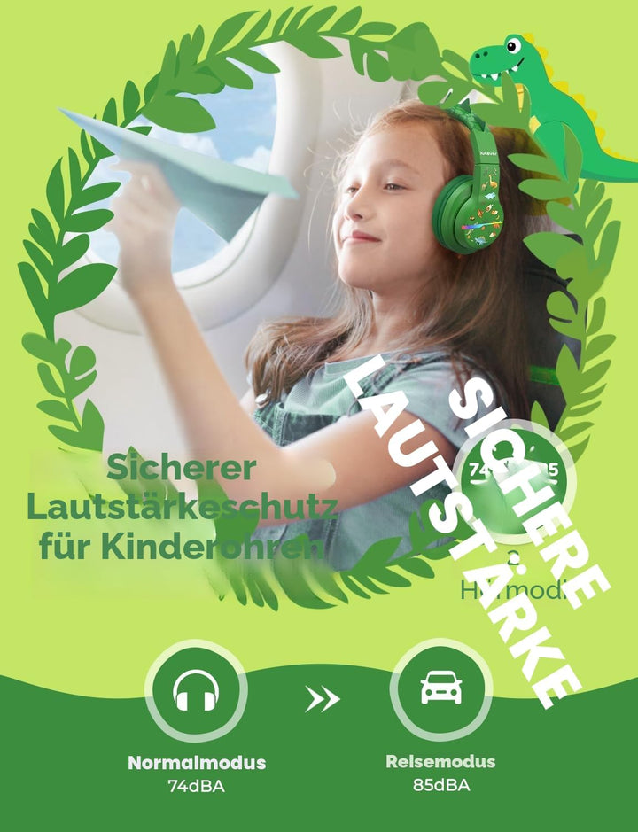 iClever Bluetooth Kinder Kopfhörer, Farbige LED-Leuchten, Kinderkopfhörer Over-Ear mit 74/85dBA Laut
