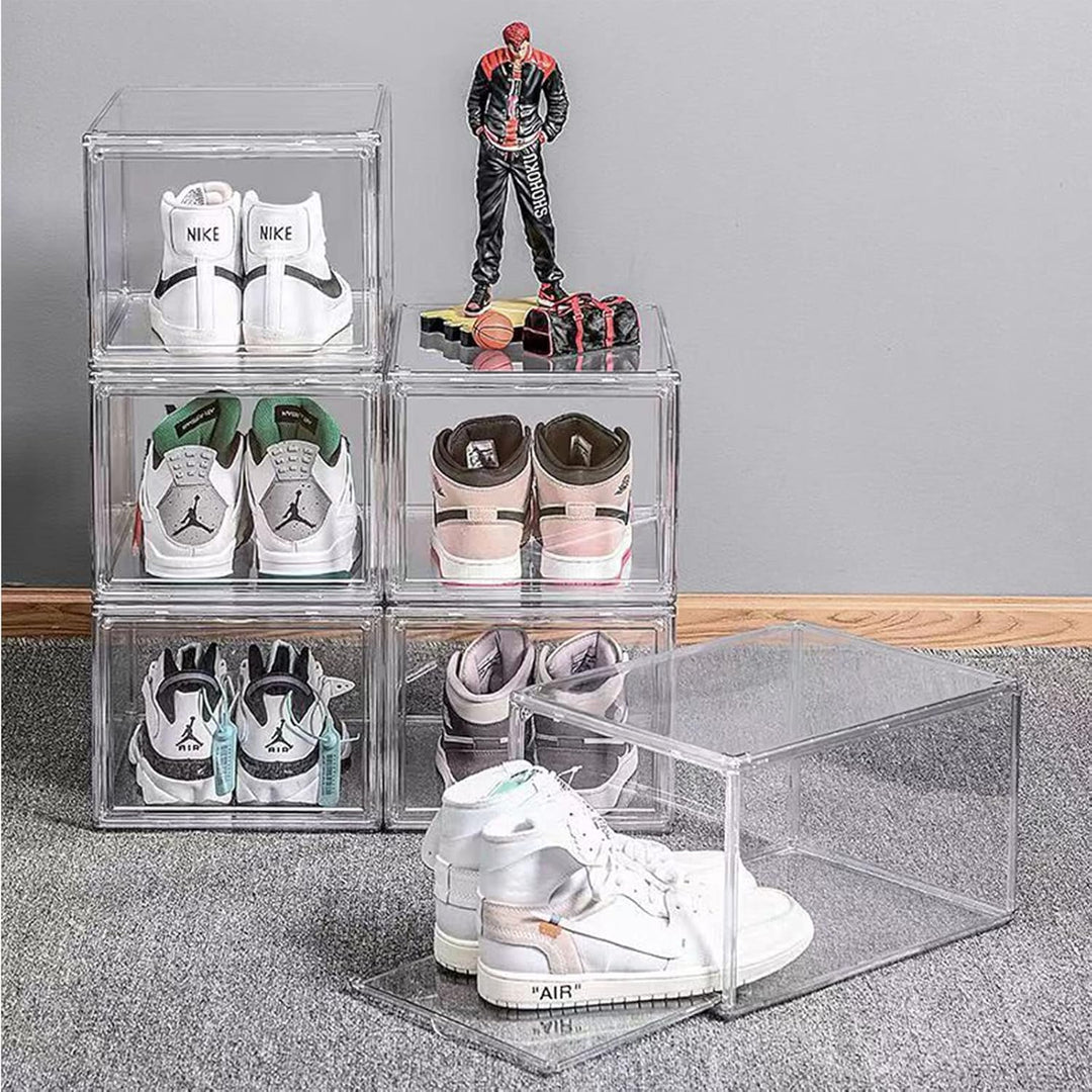 MECC Klare Schuhbox, stapelbarer Acrylschuhschrank, mit Magnettür,14.4x10.6x8inch/36x27x20cm (Clear