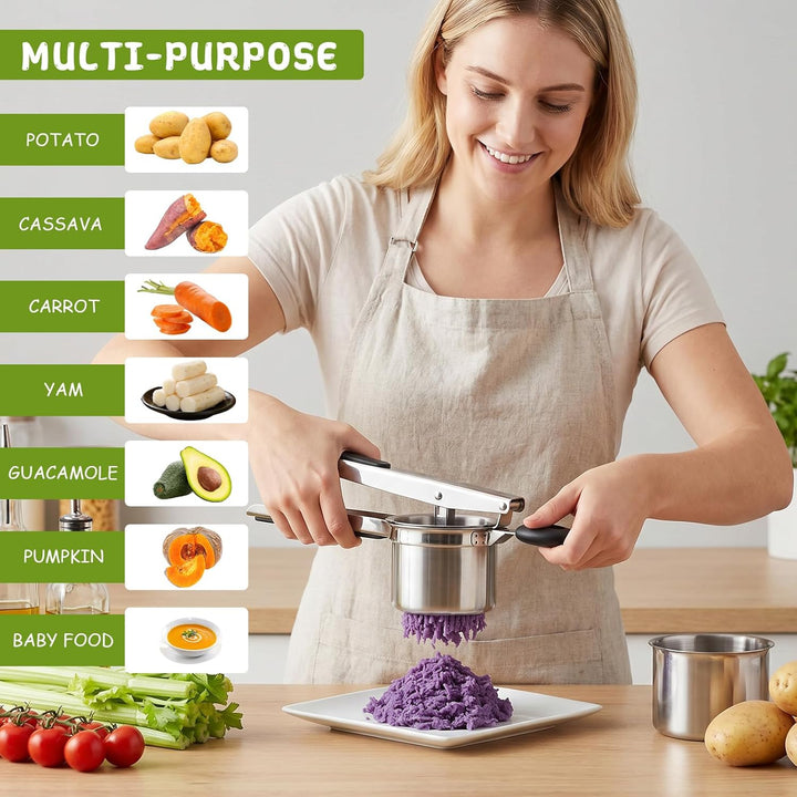 Kartoffelpresse Edelstahl Spagettieis Quetsche 450ml Spaghetti Eispresse mit 3 Austauschbare Sieb un