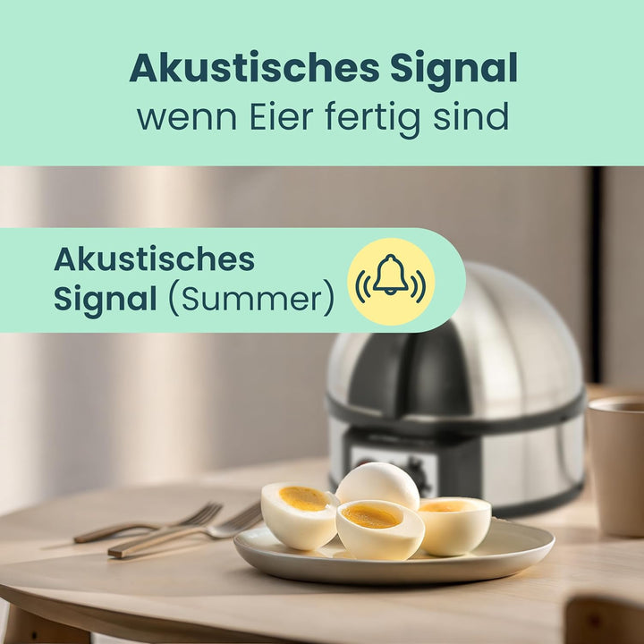 Clatronic® Elektrischer Eierkocher für bis zu 7 Eier | Eierkocher Edelstahl mit Härtegradeinstellung