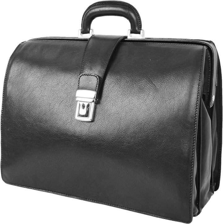 A1 FASHION GOODS Italienisches Leder Aktentasche für Ärzte Geschäft Profis Gladstone Tasche Schwarz