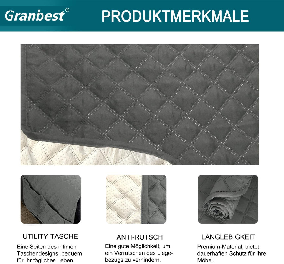 Granbest wasserdichte Sofabezug 1-Sitzer rutschfeste Sesselabdeckung mit Elastischen Riemen, Waschba
