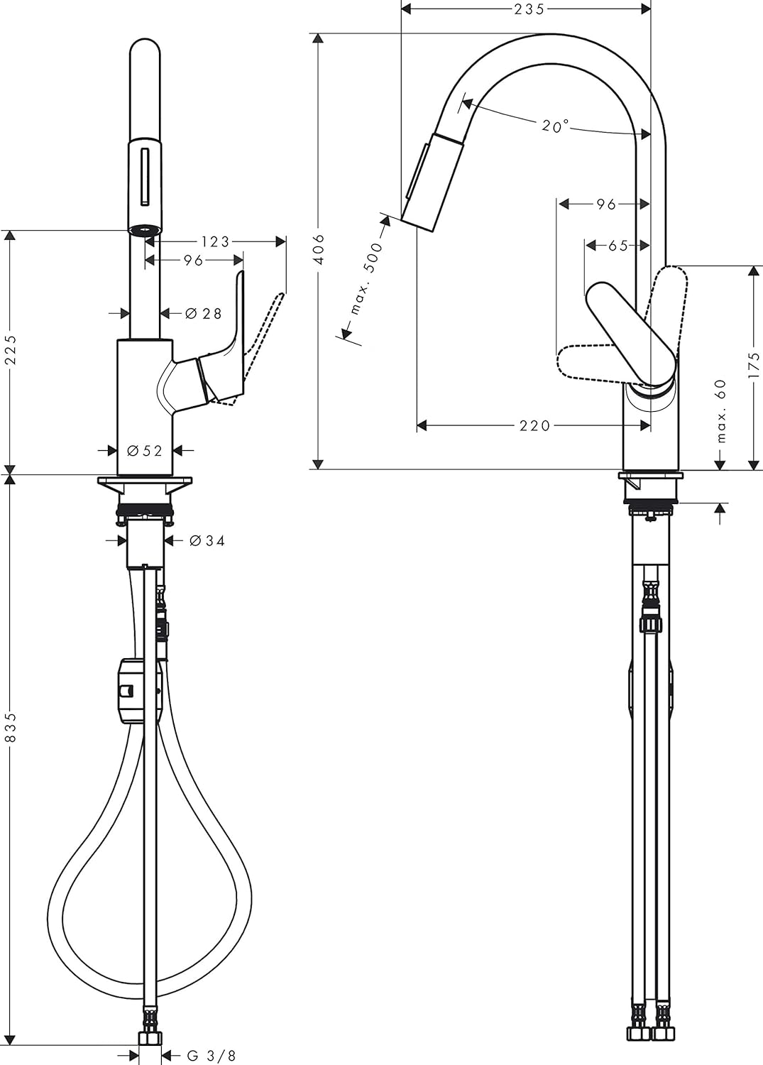 hansgrohe Focus M41 - Küchenarmatur mit Brause ausziehbar, 2 Strahlarten, Wasserhahn Küche mit Ausla