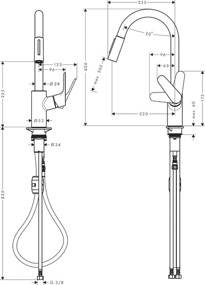 hansgrohe Focus M41 - Küchenarmatur mit Brause ausziehbar, 2 Strahlarten, Wasserhahn Küche mit Ausla