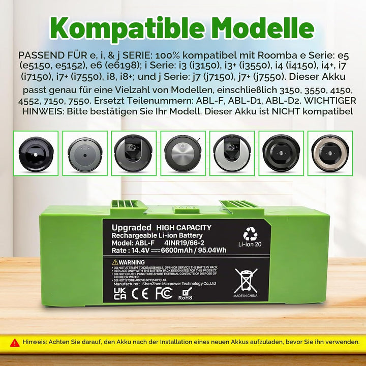 ABL-F Akku für iRobot Roomba i3 i3+ 3150 i4 i4+ 4150 i7 i7+ j7 j7+ 7158 7150 7550 7558 i8 und e5 515