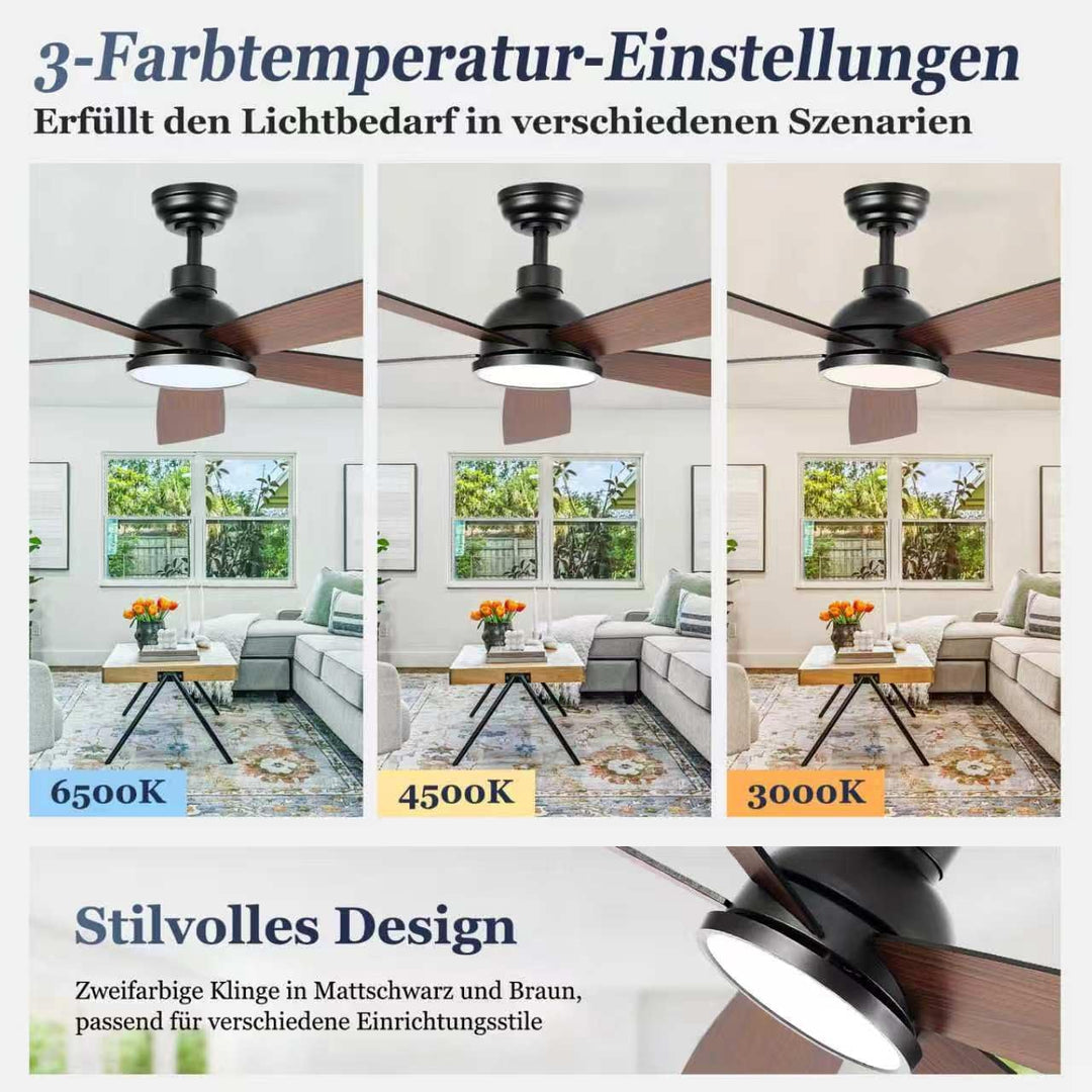 132 cm Deckenventilator mit Beleuchtung und Fernbedienung | 5 Holz Flügeln, doppelseitige Flügel, Ti