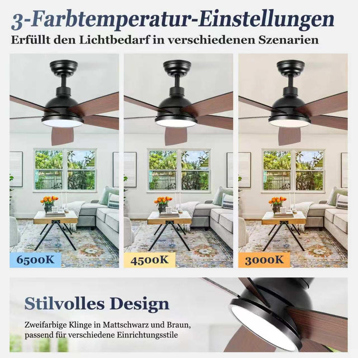 132 cm Deckenventilator mit Beleuchtung und Fernbedienung | 5 Holz Flügeln, doppelseitige Flügel, Ti