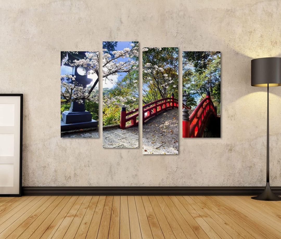 islandburner Bild auf Leinwand Sakura Japan Tempel An Roter Brücke Bilder Wandbilder Poster Leinwand