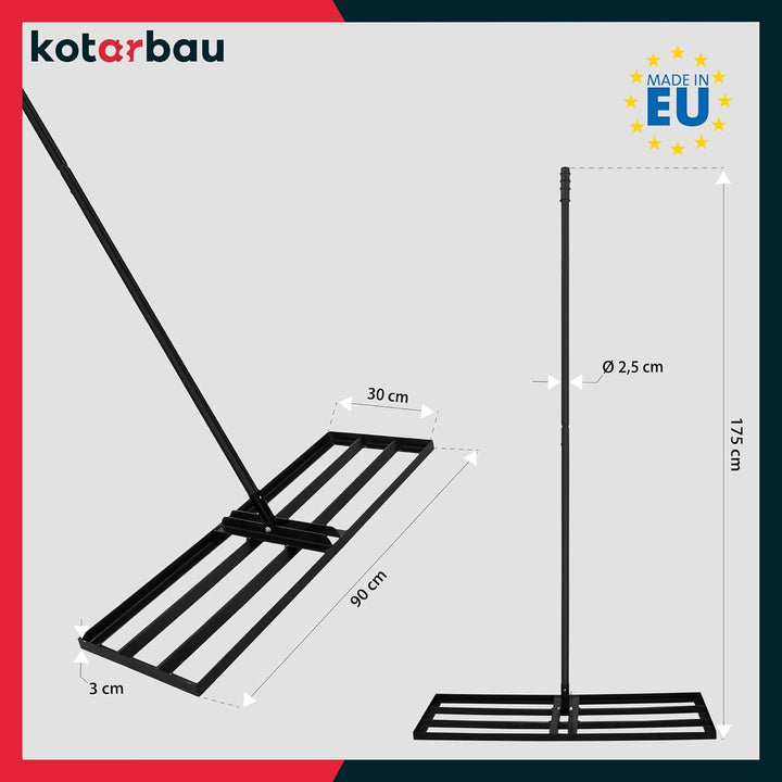 KOTARBAU® Rasenrakel - 90 x 30 cm - Rasen Nivellierrechen - mit Stahlstiel - 175 cm - Gartenwerkzeug
