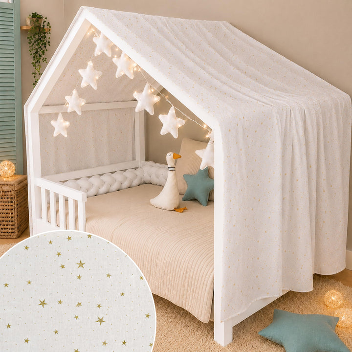 YellowNest Hausbett Himmel - 100% Baumwolle - Betthimmel Hausbett aus Musselin für Bett 90x190 &amp; 140