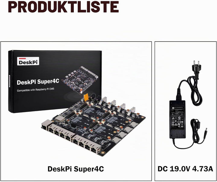 DeskPi Super4C für Raspberry Pi Compute Module 5, Cluster Mini-ITX Board Unterstützt 4 CM5, 2.5GbE +
