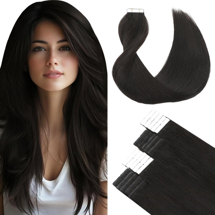 SURNEL Tape in Echthaarverlängerungen Tape Farbe Natur Schwarz 14 Zoll 50 Gramm 20Pcs Seidiges Glatt