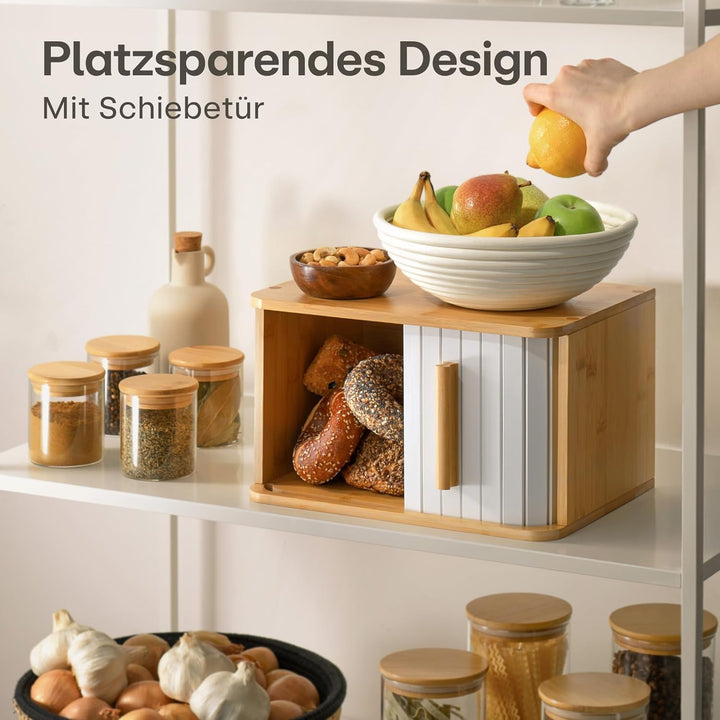 Praknu Brotkasten klein aus FSC® Holz mit Schiebetür - Brotaufbewahrung 33x23cm - Platzsparend und s