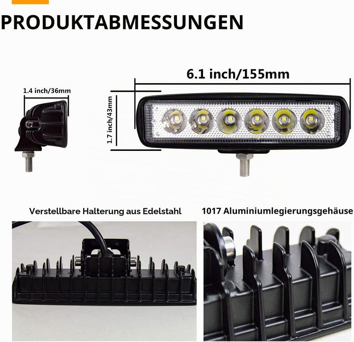 Willpower 10PCS Mini Led Arbeitsscheinwerfer Bar 6 Zoll 18W LED Scheinwerfer 12V 24V Spot Zusatzsche