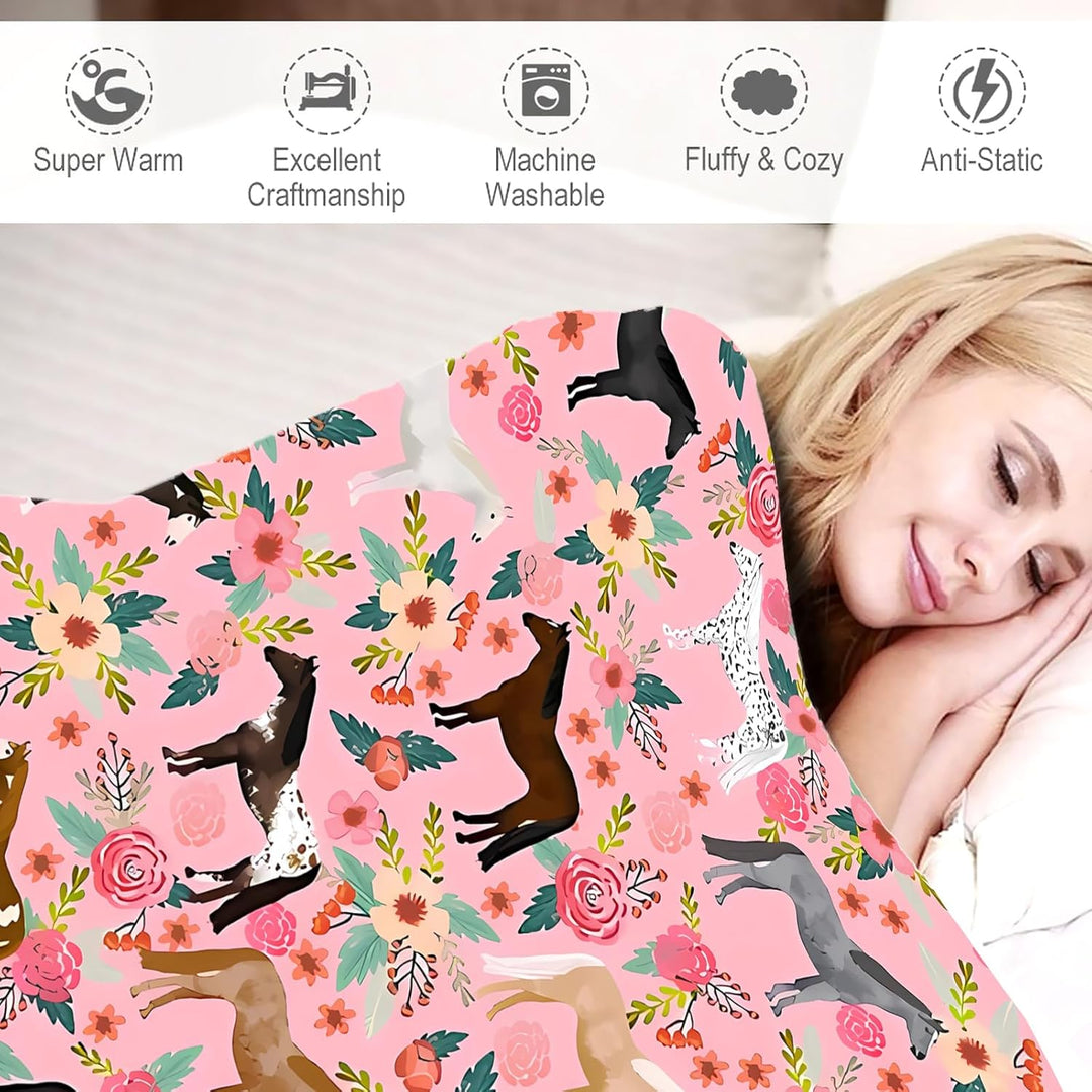 Pferde Geschenke Decke für Frauen Blumenpferde werfen Decke Sachen Plüsch gemütliche Bettwäsche Flan