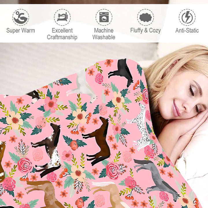 Pferde Geschenke Decke für Frauen Blumenpferde werfen Decke Sachen Plüsch gemütliche Bettwäsche Flan