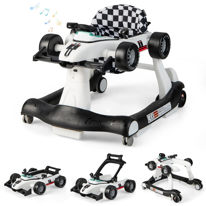 DREAMADE Lauflernhilfe, 4 in 1 Autoförmiger Lauflernwagen mit einstellbarer Geschwindigkeit, Musik &