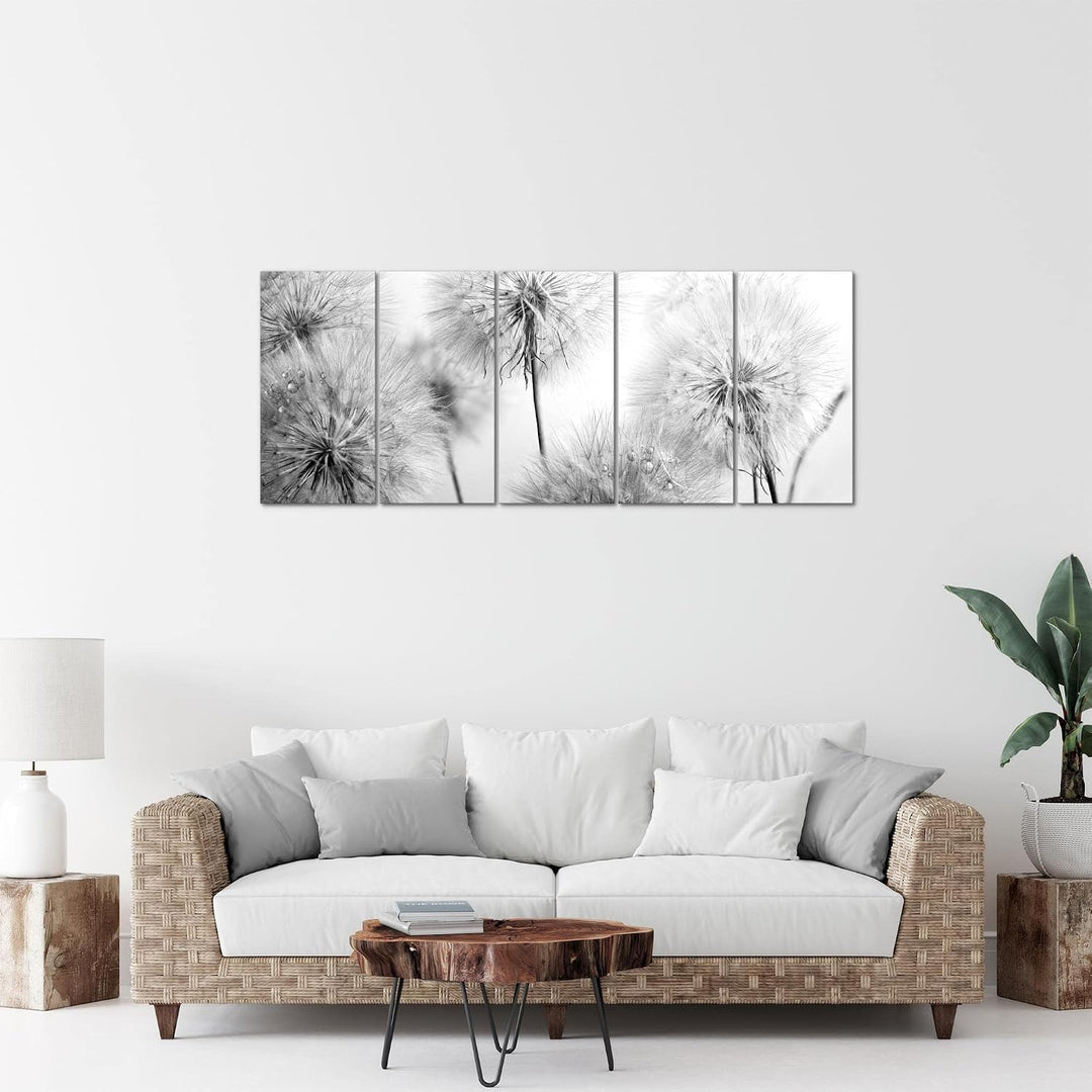Runa Art Bild Blumen Pusteblumen Wandbilder auf Vlies Leinwand 5 Teilig Wanddekoration Wohnzimmer Sc