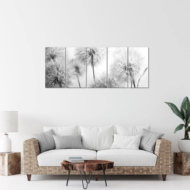 Runa Art Bild Blumen Pusteblumen Wandbilder auf Vlies Leinwand 5 Teilig Wanddekoration Wohnzimmer Sc