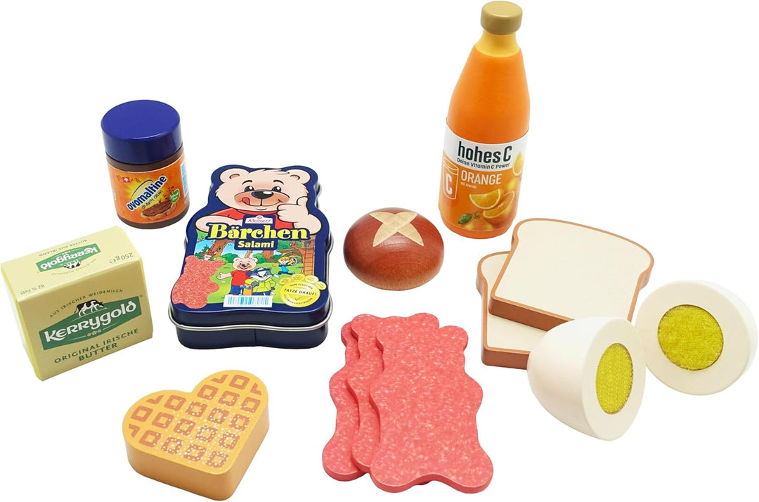 Tanner DER KLEINE Kaufmann Tanner Deco – Grosses Frühstücksset aus Holz (Hellbraun, 8 Holz-Miniature