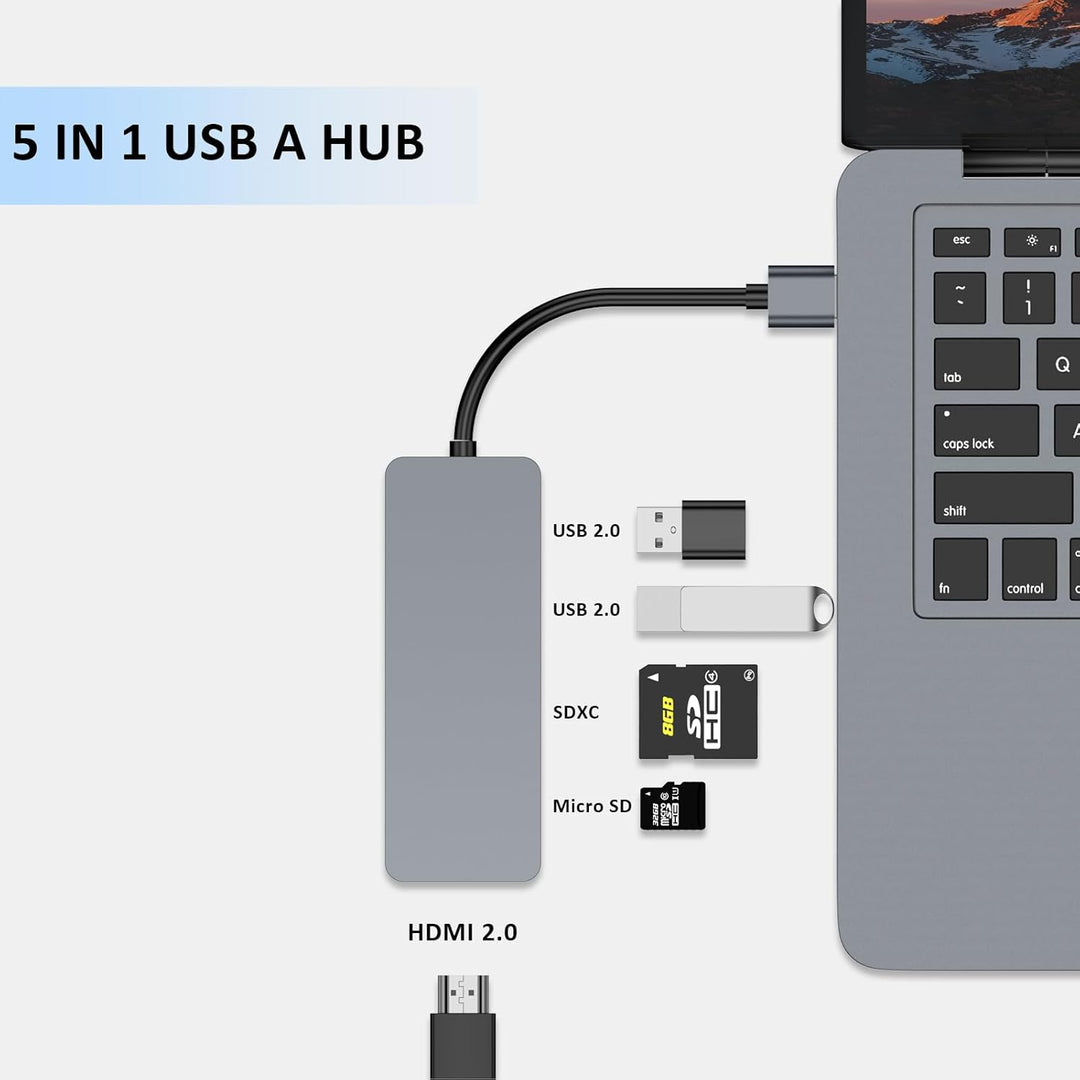 USB 3.0 A-Hub, 5-in-1 Multiport Adapter mit HDMI, 2X USB2.0, SD/TF Kartenleser, Docking Station für
