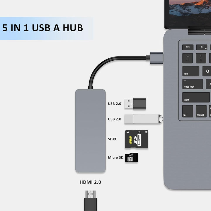 USB 3.0 A-Hub, 5-in-1 Multiport Adapter mit HDMI, 2X USB2.0, SD/TF Kartenleser, Docking Station für
