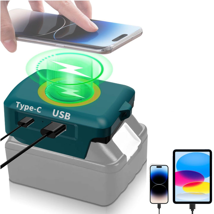 Wireless für Makita Akku USB Ladegerät Adapter,Kabelloses Handy Ladegerät für Makita 18V Akku,Typ-C